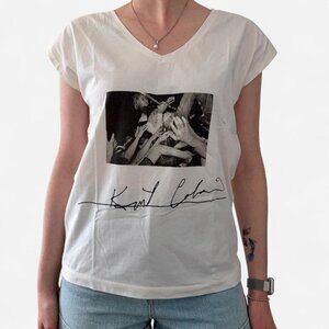 Kurt Cobain Graphic Band Tee – White V-Neck T-shirt